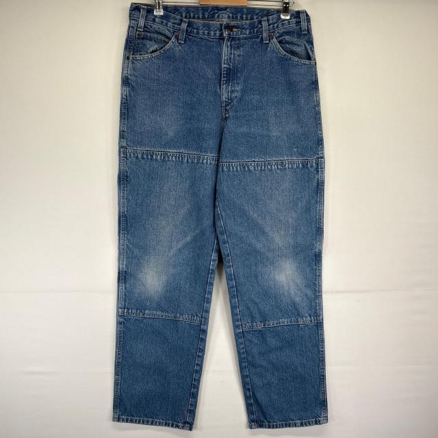 古着 ディッキーズ Dickies デニムパンツ ペインター ワーク ジーンズ ジーパン 5ポケット 長ズボン ワンポイントロゴ w36 L34  ブルー