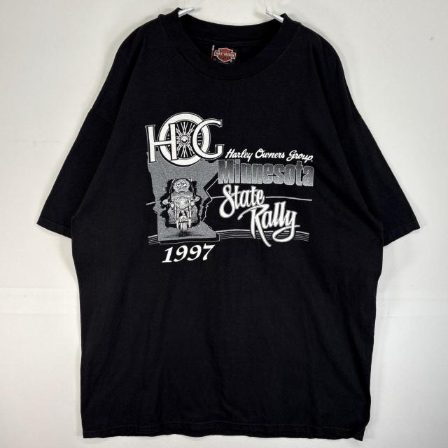 古着 90s/90年代 ハーレーダビッドソン HARLEY DAVIDSON 半袖Tシャツ モーターカルチャー バイク 企業 USA製 XL  ブラック プリント