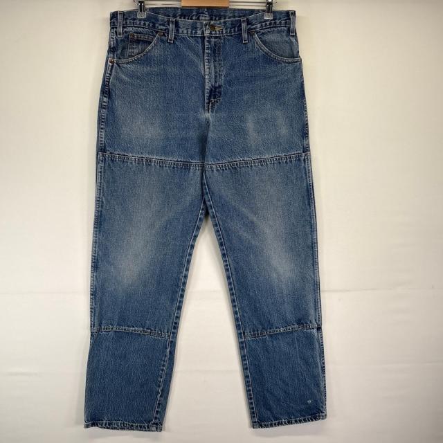 古着 ディッキーズ Dickies デニムパンツ ダブルニー ジーンズ ジーパン 長ズボン ワーク ワンポイントロゴ w36 L34  ブルー メンズ