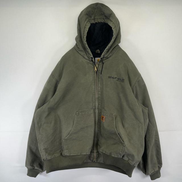 古着 カーハート Carhartt ワークジャケット ダック アクティブジャケット フルジップ パーカー 大きいサイズ 2XL  グリーン系 メンズ