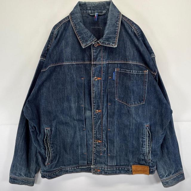 古着 90s/90年代 プラチナムフブ PLATINUM FUBU デニムジャケット バックプリント キャラクター ヒップホップ  ブルー メンズ