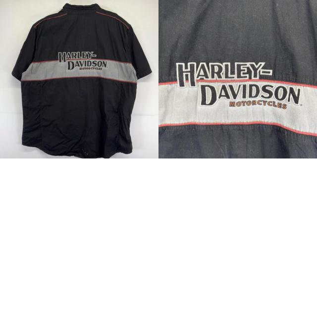 古着 ハーレーダビッドソン HARLEY DAVIDSON 半袖シャツ レーシングシャツ ワッペン 大きいサイズ バックデザイン 4XL  ブラック メンズ_9