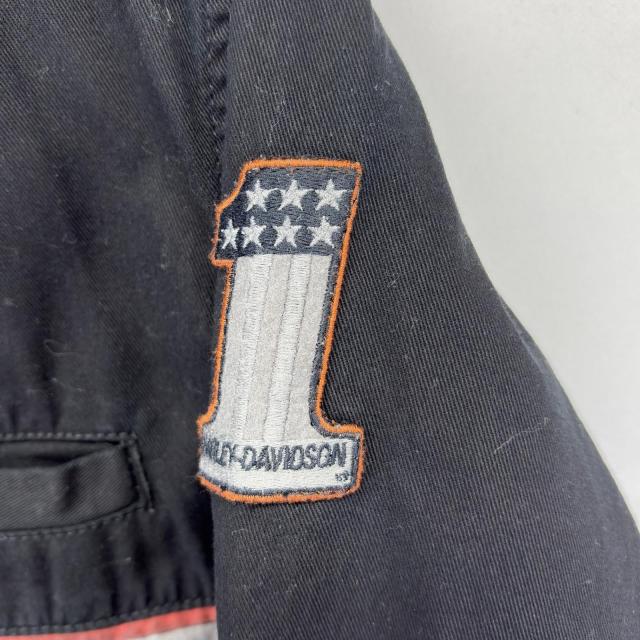 古着 ハーレーダビッドソン HARLEY DAVIDSON 半袖シャツ レーシングシャツ ワッペン 大きいサイズ バックデザイン 4XL  ブラック メンズ_7