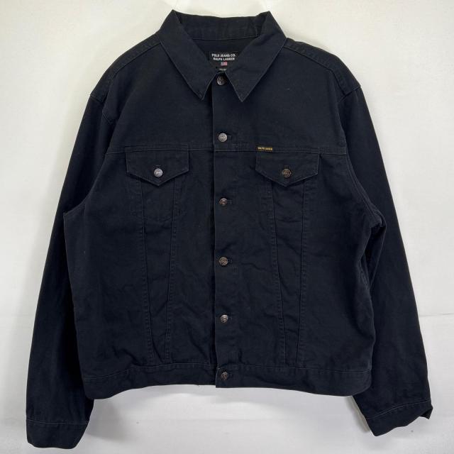 古着 ポロジーンズ POLO JEANS デニムジャケット 大きいサイズ ワンポイントロゴ トラッカージャケット 2XL  ブラック メンズ