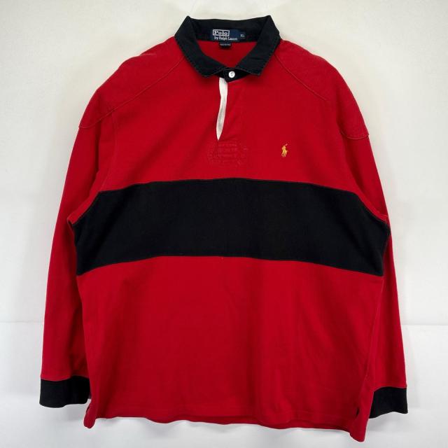 古着 ポロバイラルフローレン Polo by Ralph Lauren ポロシャツ スウェット生地 ラガーシャツ 大きいサイズ ワンポイント XL  レッド