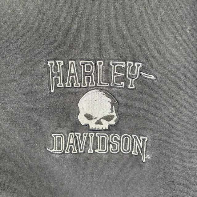 古着 ハーレーダビッドソン HARLEY DAVIDSON パーカー 大きいサイズ フルジップ ドクロ バイク ビックプリント 4XL ブラック メンズ_4
