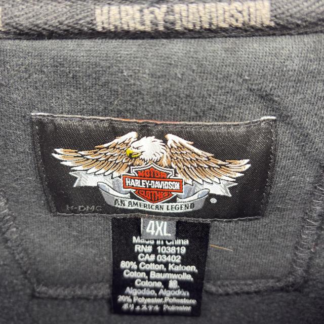 古着 ハーレーダビッドソン HARLEY DAVIDSON パーカー 大きいサイズ フルジップ ドクロ バイク ビックプリント 4XL ブラック メンズ_6