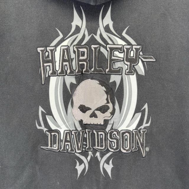 古着 ハーレーダビッドソン HARLEY DAVIDSON パーカー 大きいサイズ フルジップ ドクロ バイク ビックプリント 4XL ブラック メンズ_8