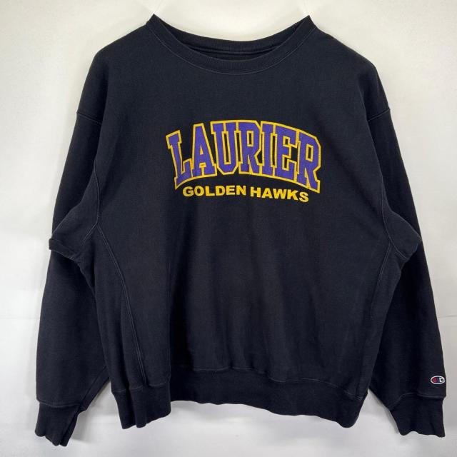 古着 チャンピオン Champion スウェット 大きいサイズ トレーナー クルーネック リバースウィーブ 2XL  ブラック メンズ