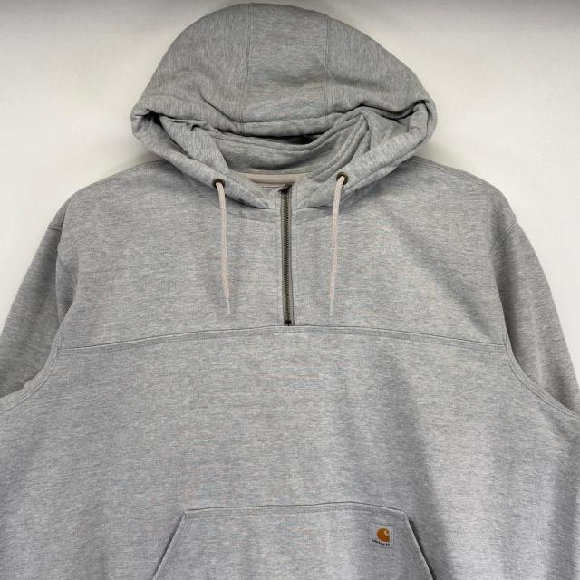 古着 カーハート Carhartt パーカー 大きいサイズ ハーフジップ ワンポイントロゴ刺繍 プルオーバー 3XL  グレー系 メンズ_1