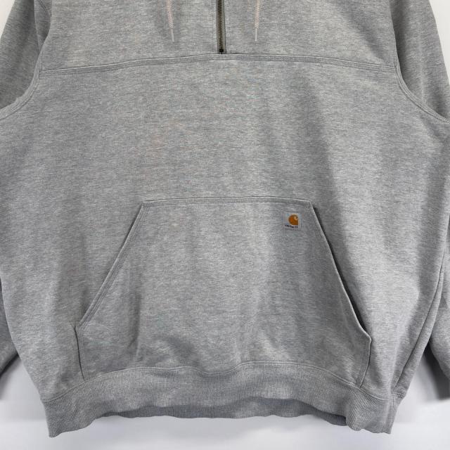 古着 カーハート Carhartt パーカー 大きいサイズ ハーフジップ ワンポイントロゴ刺繍 プルオーバー 3XL  グレー系 メンズ_2