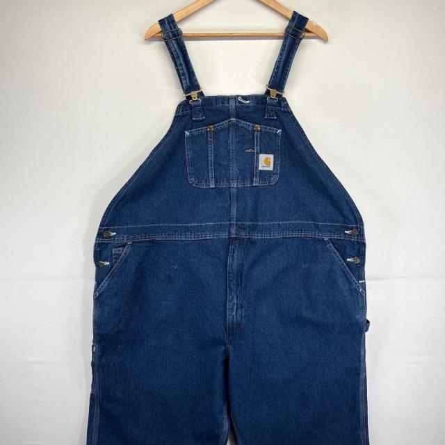 古着 カーハート Carhartt オーバーオール デニム ワンポイントロゴ 大きいサイズ オーバーサイズ ワーク w54 L30  ブルー メンズ