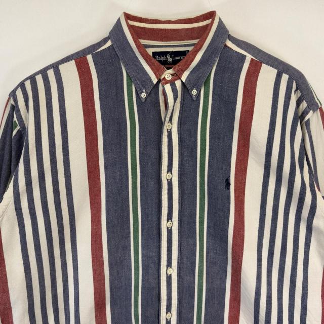 古着 ラルフローレン RALPH LAUREN 長袖シャツ 大きいサイズ ボタンダウン ストライプ柄 ワンポイントロゴ XL マルチカラー メンズ_1