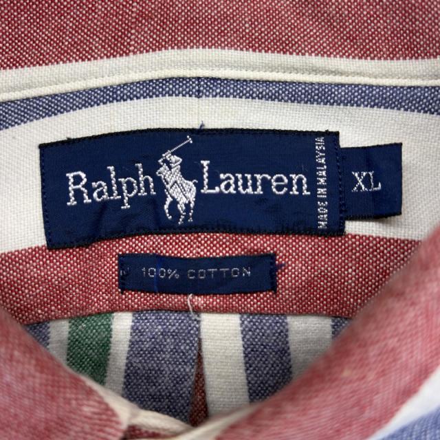 古着 ラルフローレン RALPH LAUREN 長袖シャツ 大きいサイズ ボタンダウン ストライプ柄 ワンポイントロゴ XL マルチカラー メンズ_5