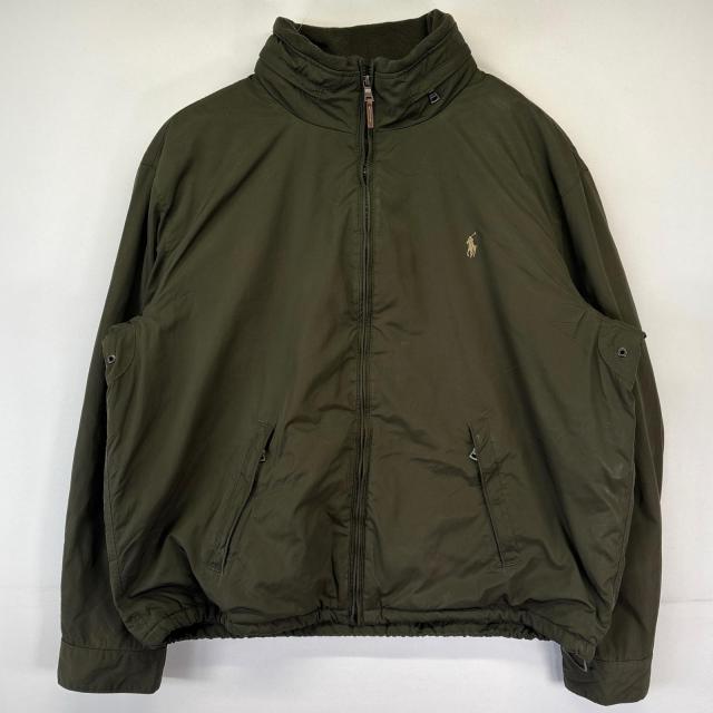 古着 ポロバイラルフローレン Polo by Ralph Lauren ナイロンジャケット 大きいサイズ フルジップ 中綿 裏地フリース 2XL グリーン