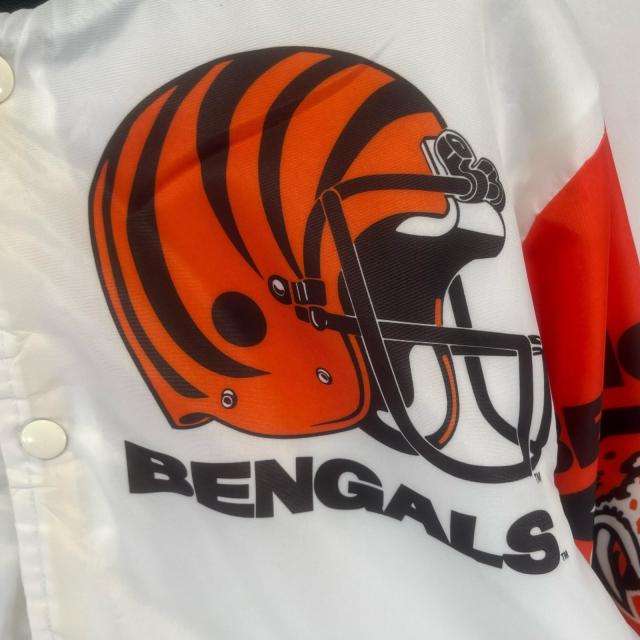 古着 チョークライン Chalk Line USA製 スタジャン ナイロン ブルゾン NFL ベンガルズ ビッグプリント S ホワイト メンズ_3