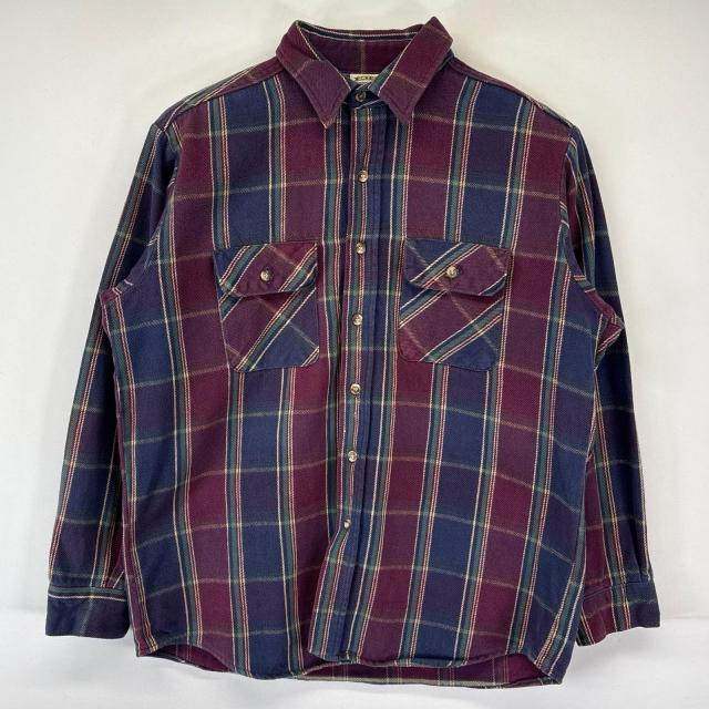 古着 90s/90年代 ファイブブラザー FIVE BROTHER 長袖シャツ ヘビーネルシャツ チェック柄 胸ポケット アメカジ  L マルチカラー