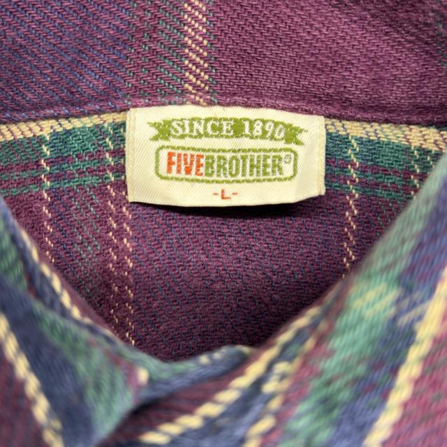 古着 90s/90年代 ファイブブラザー FIVE BROTHER 長袖シャツ ヘビーネルシャツ チェック柄 胸ポケット アメカジ  L マルチカラー_5