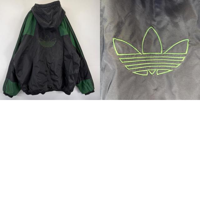 古着 アディダス adidas ナイロンジャケット フルジップ 大きいサイズ トレフォイルロゴ ワンポイントロゴ パーカー 2XL ブラック_9