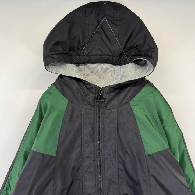 古着 アディダス adidas ナイロンジャケット フルジップ 大きいサイズ トレフォイルロゴ ワンポイントロゴ パーカー 2XL ブラック_1