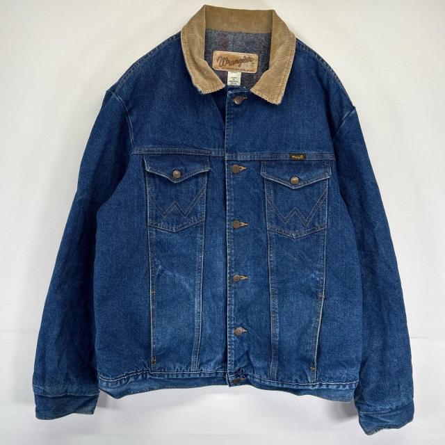 古着 80s/80年代 ヴィンテージ ラングラー Wrangler USA製 デニムジャケット ブランケットライナー ワンポイントロゴ 44L ブルー