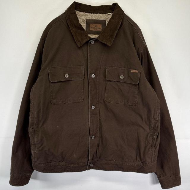 古着 ウールリッチ WOOLRICH ワークジャケット ダック ボタンフライ 裏ボア 襟コーデュロイ 大きいサイズ 2XL ブラウン メンズ