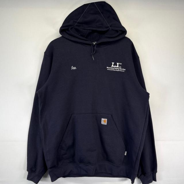 古着 美品 カーハート Carhartt パーカー 大きいサイズ 新品タグ トレーナー ワンポイントロゴ 企業刺繍 L  ネイビー メンズ