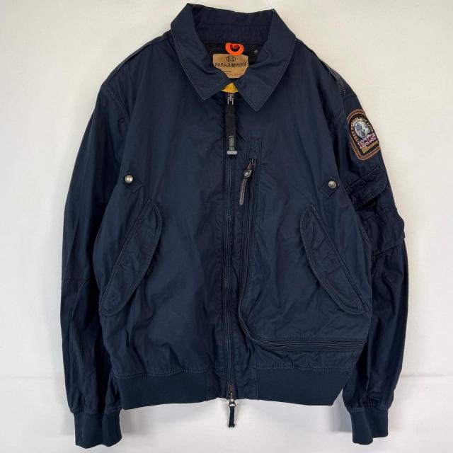 古着 パラジャンパーズ Parajumpers ジャケット ボンバージャケット フライトジャケット フルジップ ワッペン L  ネイビー メンズ