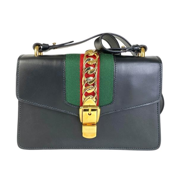 GUCCI グッチ シェリーライン ショルダーバッグ レザー ブラック GUCCI グッチ シェリーライン ショルダーバッグ レザー ブラック