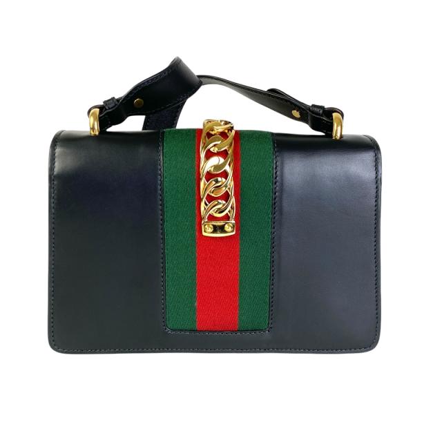 GUCCI グッチ シェリーライン ショルダーバッグ レザー ブラック GUCCI グッチ シェリーライン ショルダーバッグ レザー ブラック