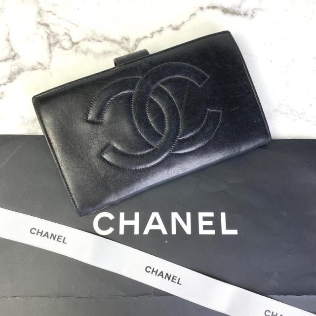 CHANEL シャネル ココマーク 二つ折り財布 ブラック ブラック 【中古