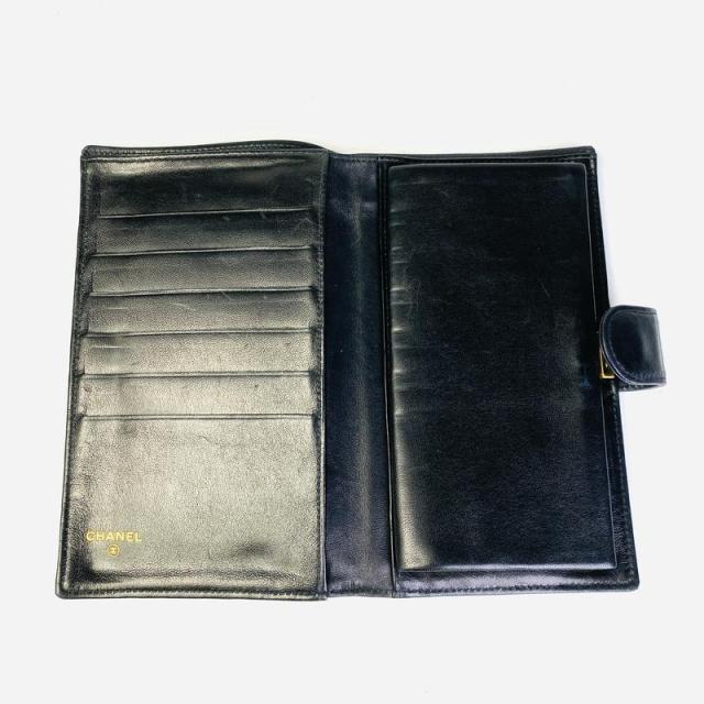 CHANEL シャネル ココマーク 二つ折り財布 ブラック ブラック 【中古