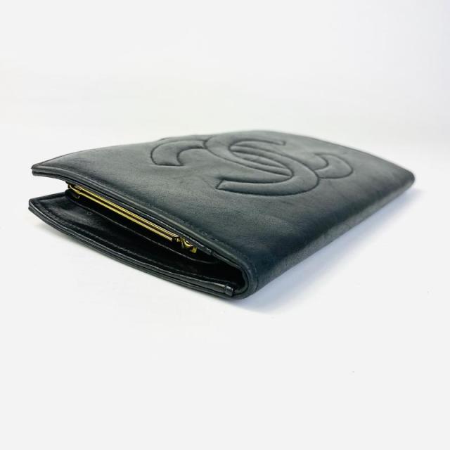 CHANEL シャネル ココマーク 二つ折り財布 ブラック ブラック 【中古
