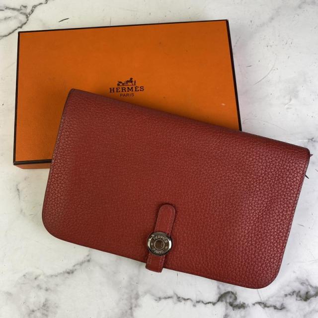 HERMES エルメス ドゴンGM □D 長財布 トリヨンクレマンス ボルドー シルバー金具 レディース中古 HERMES エルメス ドゴンGM 長財布 トリヨンクレマンス レディース 中古