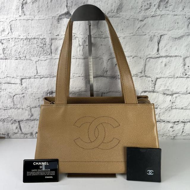 CHANEL シャネル ココマーク ハンドバッグ マットキャビアスキン ベージュ 【中古】 レディース
