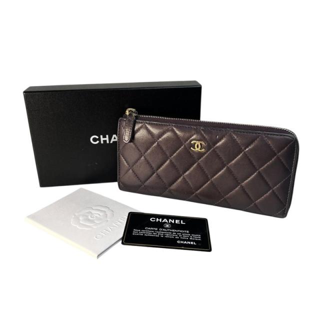 CHANEL シャネル ココマーク 長財布 ラムスキン パープル 【中古】 レディース
