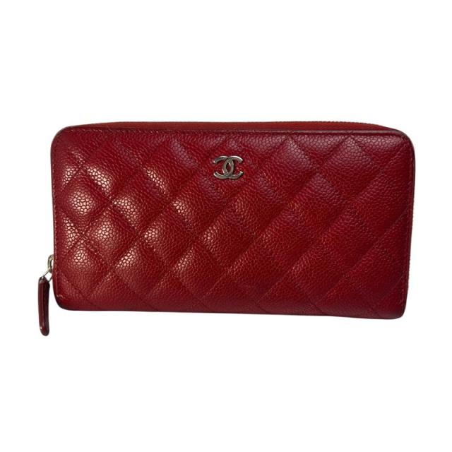 CHANEL シャネル ココマーク 長財布 マットキャビアスキン レッド 【中古】 レディース