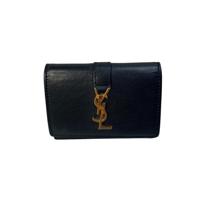 SAINT LAURENT サンローラン 三つ折り財布 レザー ブラック 【中古