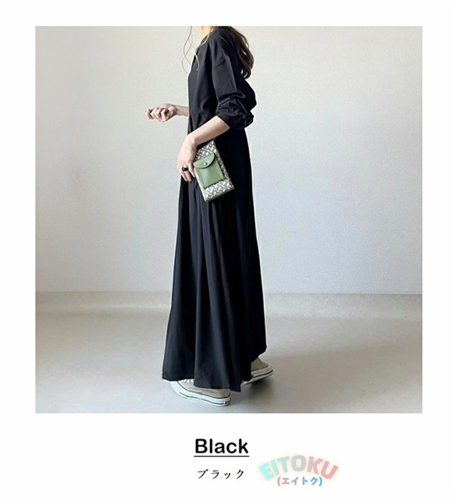 プリーツワンピース きれいめ シャツワンピース 長袖 ワンピース