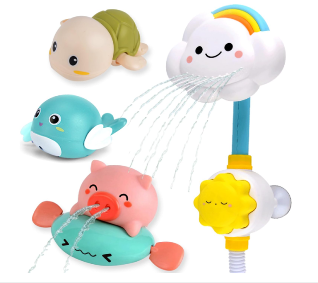 お風呂 おもちゃ 赤ちゃん 水遊び おもちゃ 人気ランキング レインボーシャワー 豚 カメ イルカ 誕生日プレゼント 出産祝い（4点セット−色ランダム）