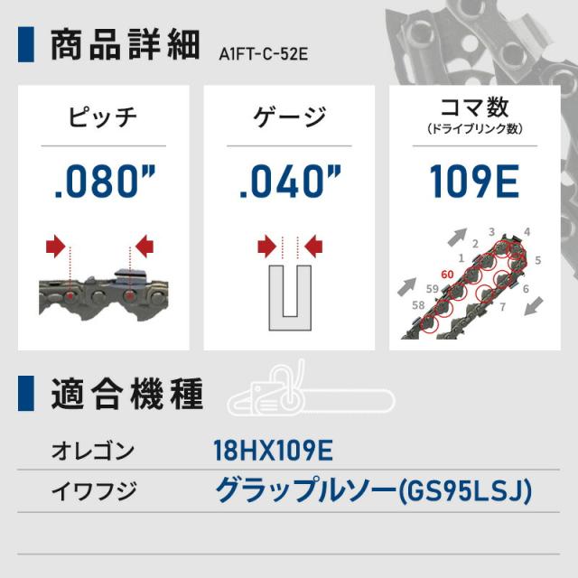 高品質 DSソーチェーン D4-109E オレゴン18HX109E対応 グラップルソー 18HX109E 替刃 替え刃 刃 チェーン刃 オレゴン OREGON ソーチェン イワフジ GS95LSJ 1本入/3本入/5本入/10本入_1