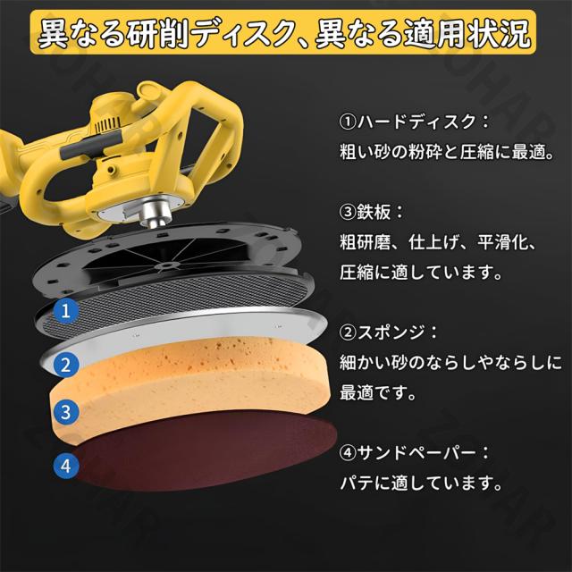 電動式トロウェル 充電式 電動式トロウェル ウォールサンダ 電気サンダー セメント ポリッシャー 研磨機 盤 バッテリー 建築 現場 便利 工具 両手で簡単施工 仕上げ 土間 パワー ムラ取り 9速調整 建築 現場 便利 PSE認証 1年保証_7