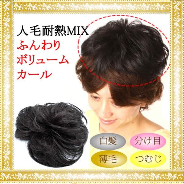 ウィッグ 人毛　耐熱　ヘアピース　ミセス　かつら　部分ウィッグ　薄毛隠し 白髪隠し 円形脱毛症 抗がん剤治療　ふんわりボリューム 人毛ミックス 6415kai