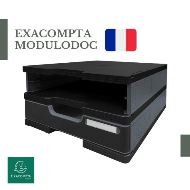 EXACOMPTA エグザコンタ MODULODOC モデューロドック 引出し付き A4【浅型】【マウスグレー/ブラック】 おしゃれ ヨーロッパ 書類整理 書類棚 棚 ザウィンド 海外 ブランド 可愛い スタイリッシュ シンプル かわいい