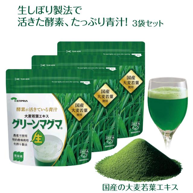 グリーンマグマ 170g 3袋セット 青汁 大麦若葉 生しぼり 酵素 ビタミン ミネラル アミノ酸 ポリフェノール 無添加 農薬不使用 健康 おいしい 国産 GMP認定 健康食品 健康補助食品 日本薬品開発 ,