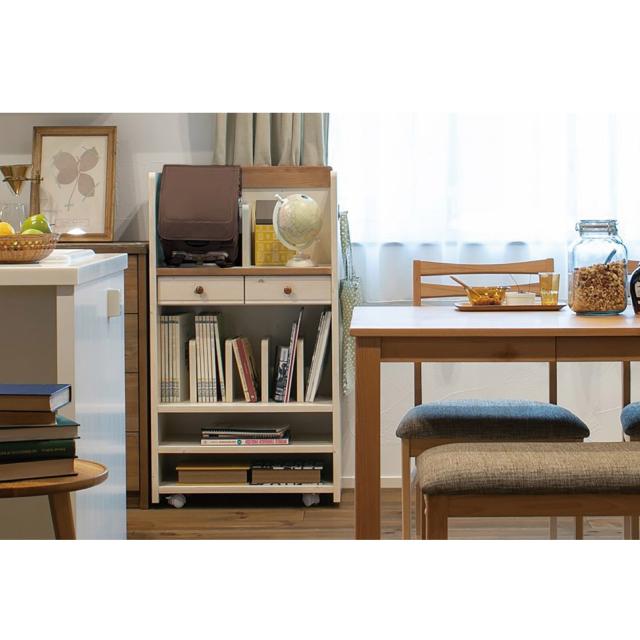 ランドセルラック トライ-P/kiduku 幅60×高さ110×奥行き34.5cm カントリー調の学校用品ひとまとめラック 格納式フック付き オープン棚 木製 ナチュラル ランドセル置き場 送料無料_3