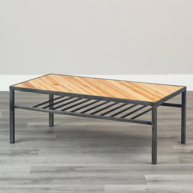 ヴィンテージ風質感のアイアン×天然木センターテーブル＜トリニティ＞ 幅105×高さ39×奥行き55cm アイアンフレーム 天然木 カフェ風インテリア 送料無料_2