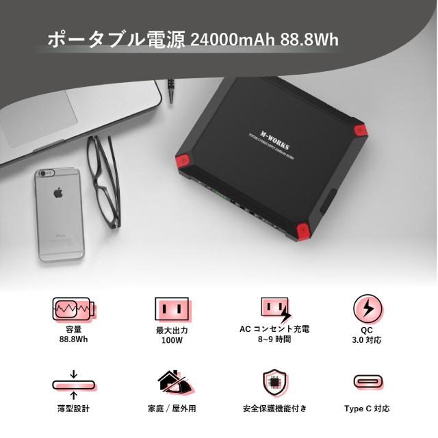 ソーラーパネル＆ポータブル電源セット MW-SP8821 バッテリー容量24000mAh 軽量812g 薄型設計 88.8Wh    機内持ち込みも可能 3種類のDC変換プラグ付き多種多様な出力ポート 送料無料