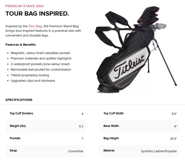 即納可！Titleist Premium Stand Bag タイトリスト プレミアム