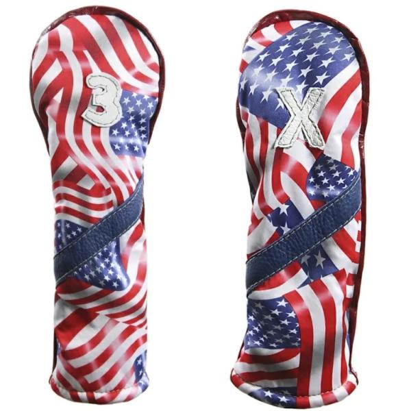 iliac Golf  Merica III Fairway Wood、Hybrid Head Cover Red / White / Navy イリアック ゴルフ ロイヤル アメリカ フェアウェイ ハイブリッド カバー